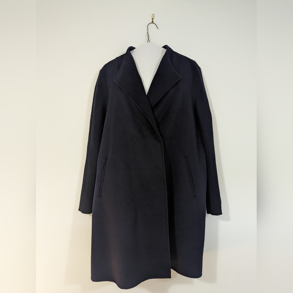NWOT Kenneth Cole Navy Blue Blazer Long Sleeve Trench Coat s: L - Picture 4 of 7